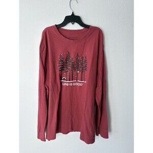 Life Is Good Men's Red Long Sleeve T-Shirt Size XXL Winter Woods Graphic